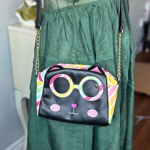 Betsey Johnson Kitsch Cat Crossbody Bag - Glasses & Rainbow Stripes